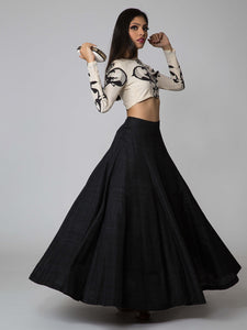 Payal Sighal White Crape Printed Top with Black Puffy Skirt!