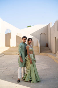 Pastel Green Silk Kurta Set with Bandhgala Collar!