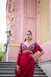 TCR Maroon Pre Stitched Saree With Sequin Embroidered Blouse!