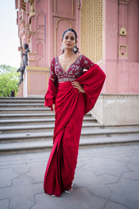 TCR Maroon Pre Stitched Saree With Sequin Embroidered Blouse!