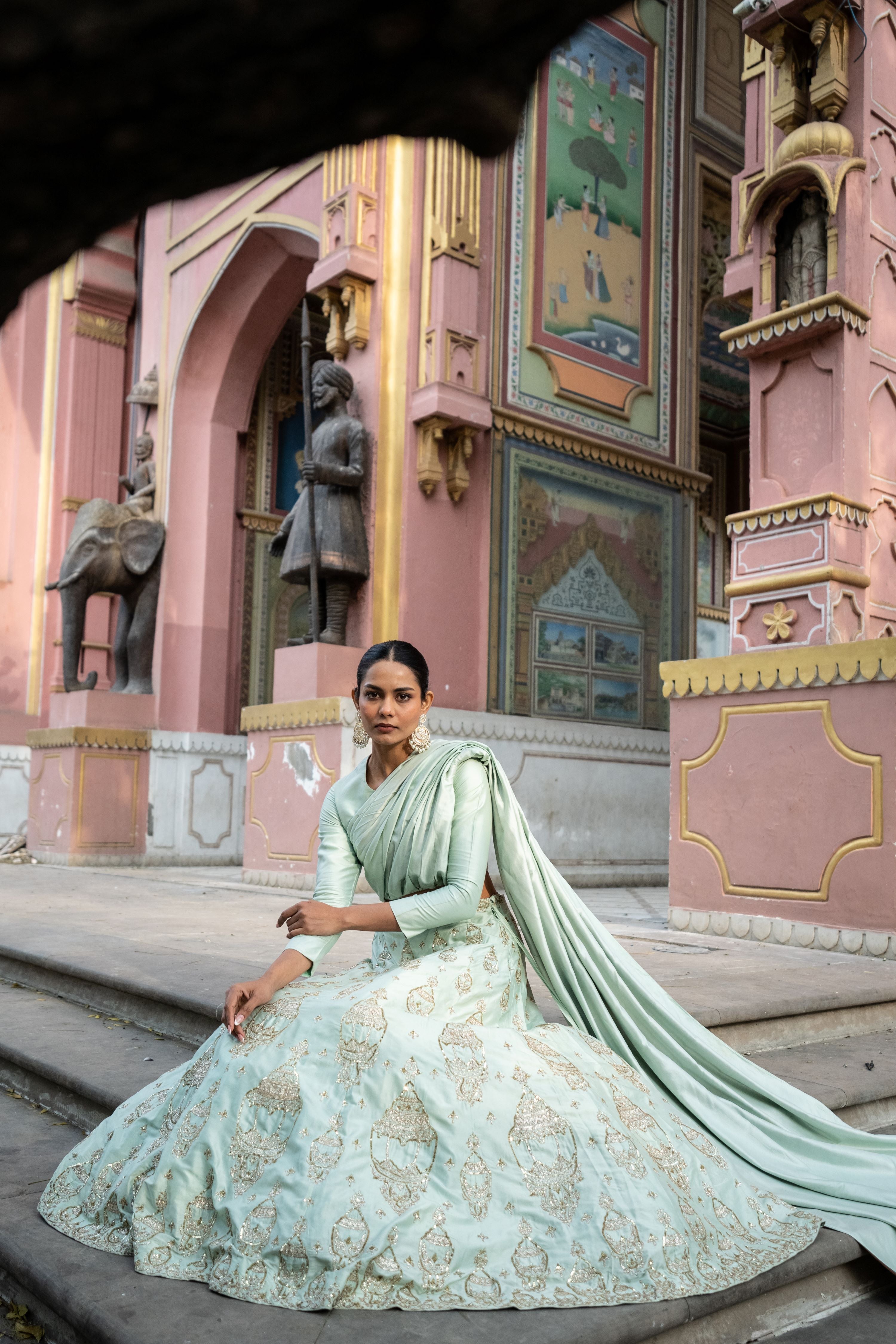 SVA Mint Embroidered draped Lehenga!