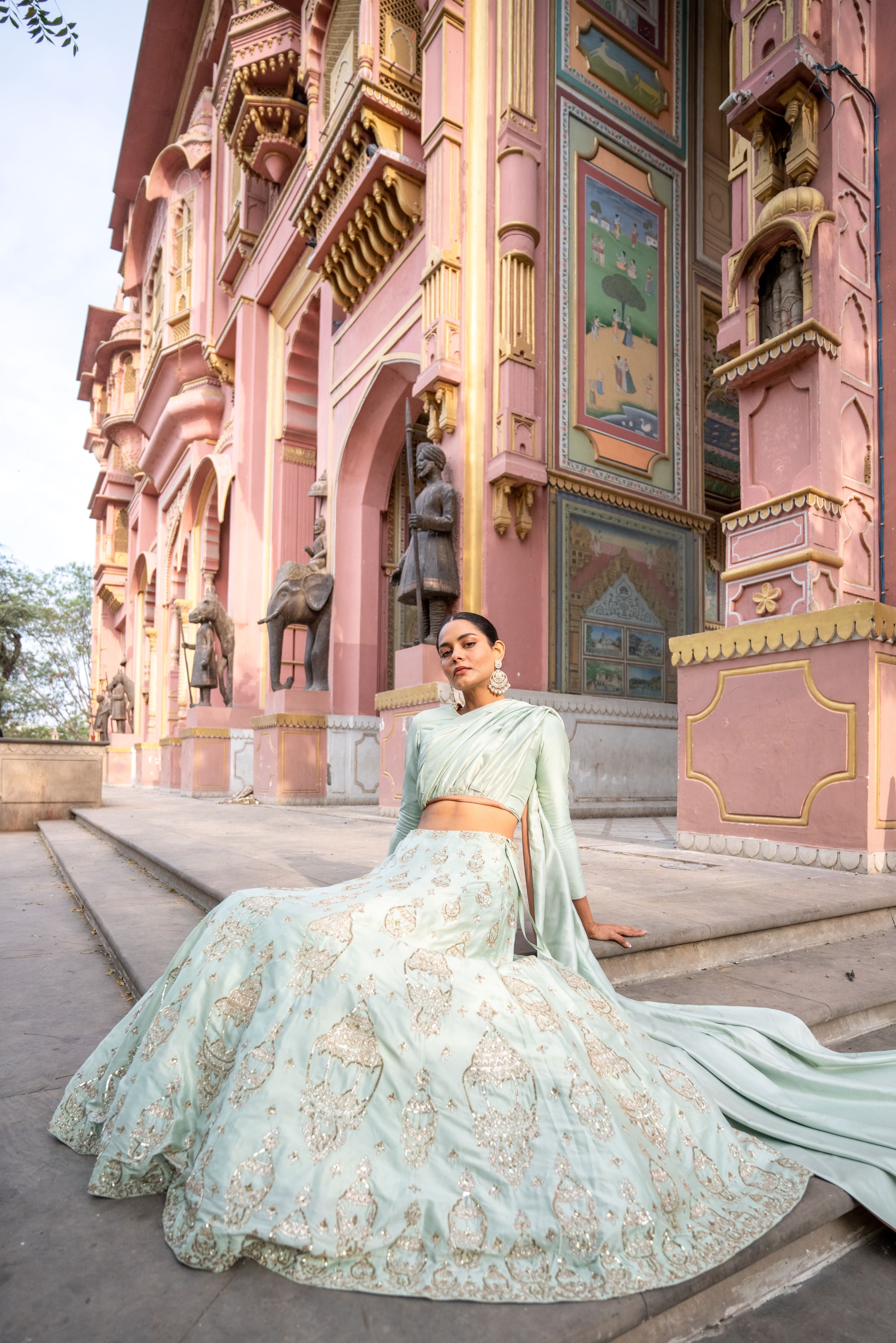 SVA Mint Embroidered draped Lehenga!