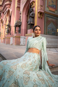 SVA Mint Embroidered draped Lehenga!