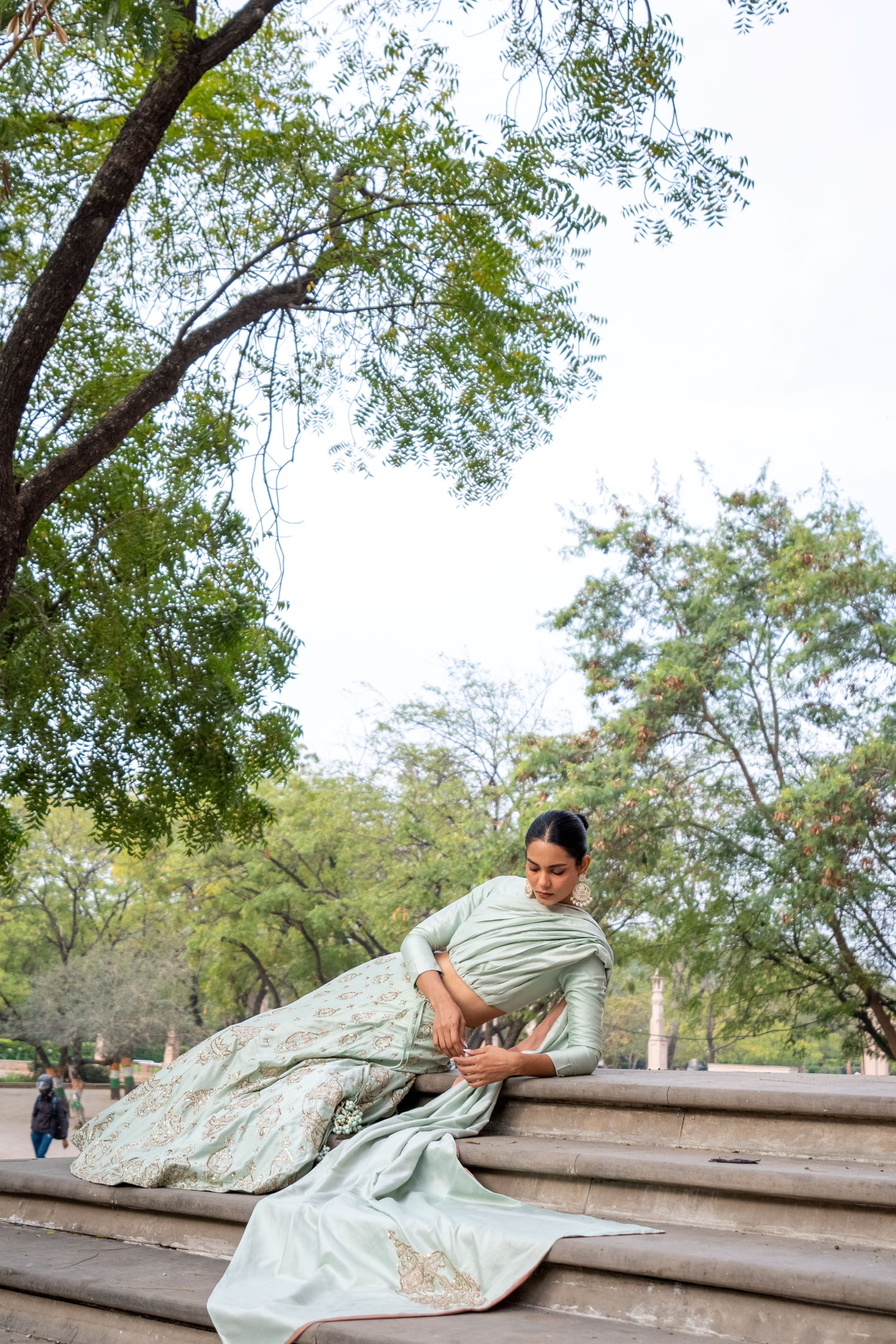 SVA Mint Embroidered draped Lehenga!