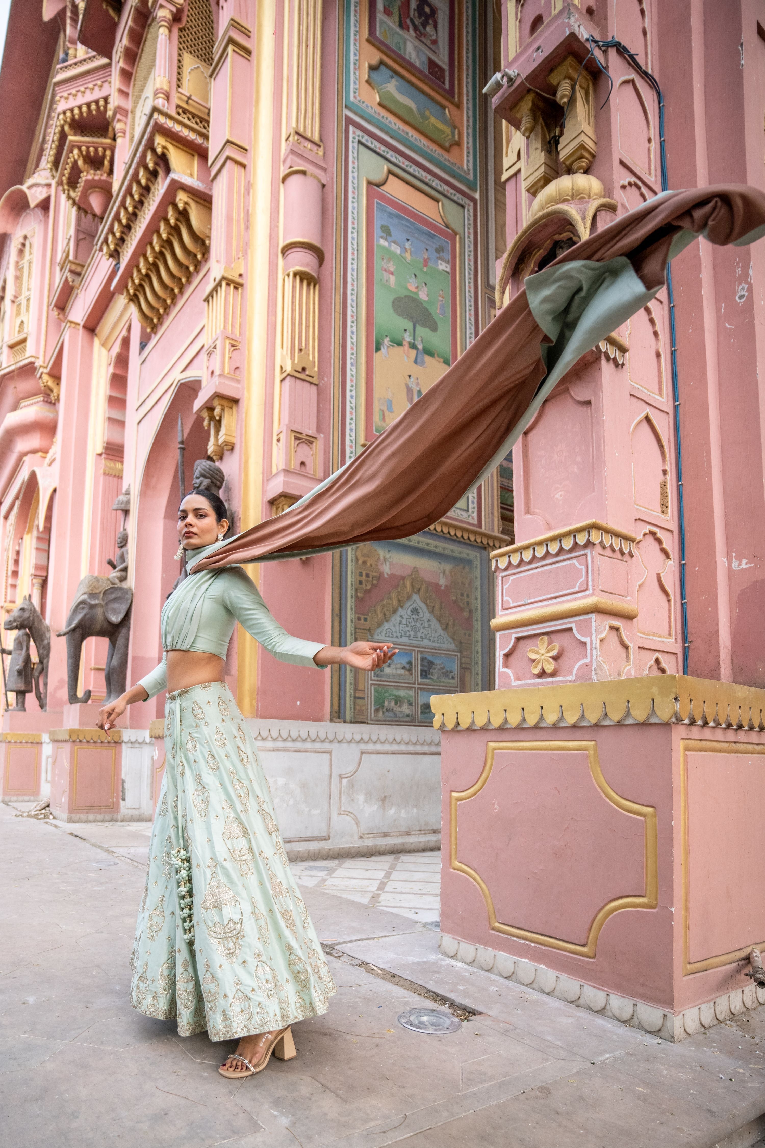 SVA Mint Embroidered draped Lehenga!