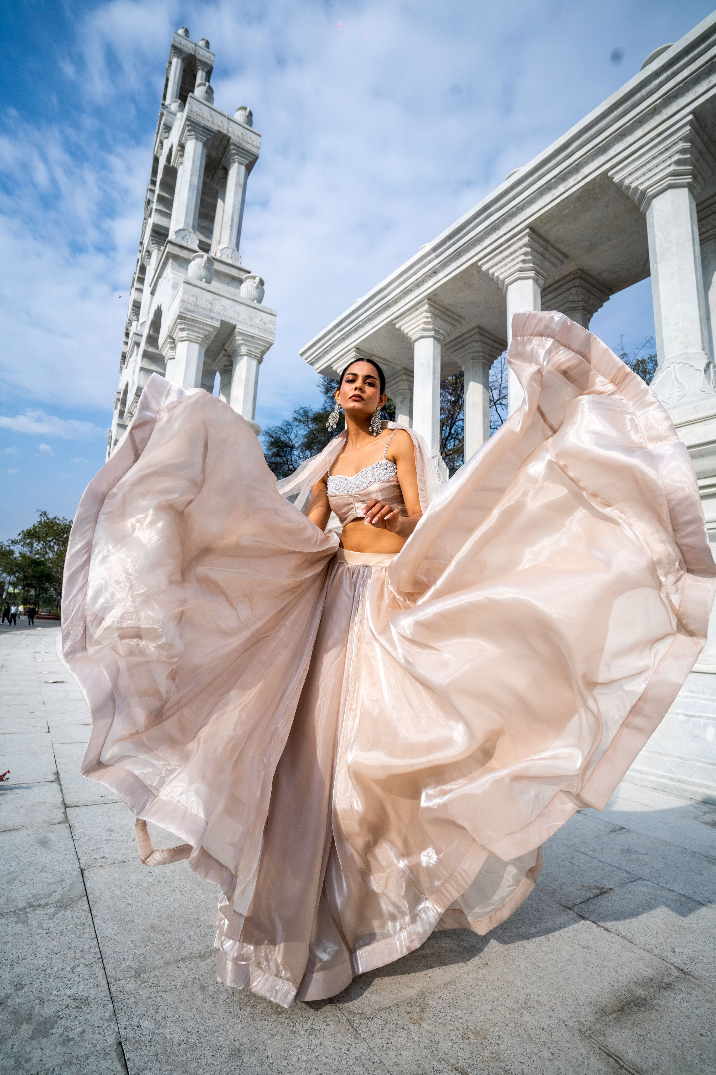 TCR Pearl Embellished Bustier Coffee Beige Lehenga !