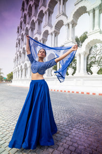 TCR Blue Beaded Boat Neck Lehenga!