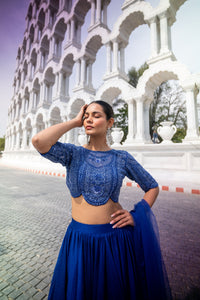 TCR Blue Beaded Boat Neck Lehenga!