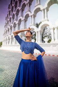 TCR Blue Beaded Boat Neck Lehenga!