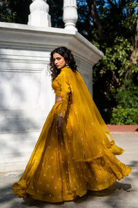 Mustard Yellow Full-Sleeve Flared Lehenga Set!