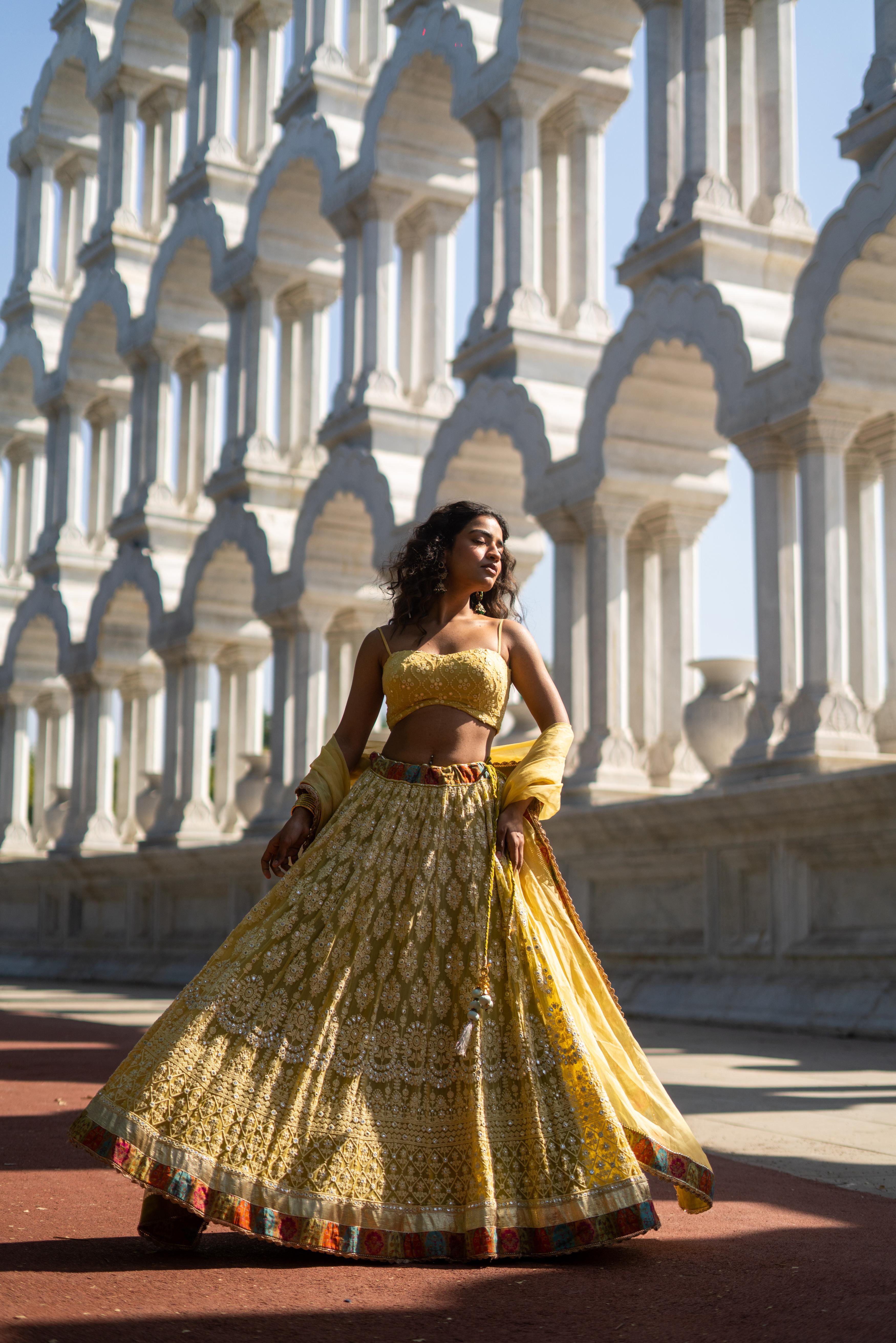 Golden Yellow Embroidered Lehenga with Strappy Blouse!