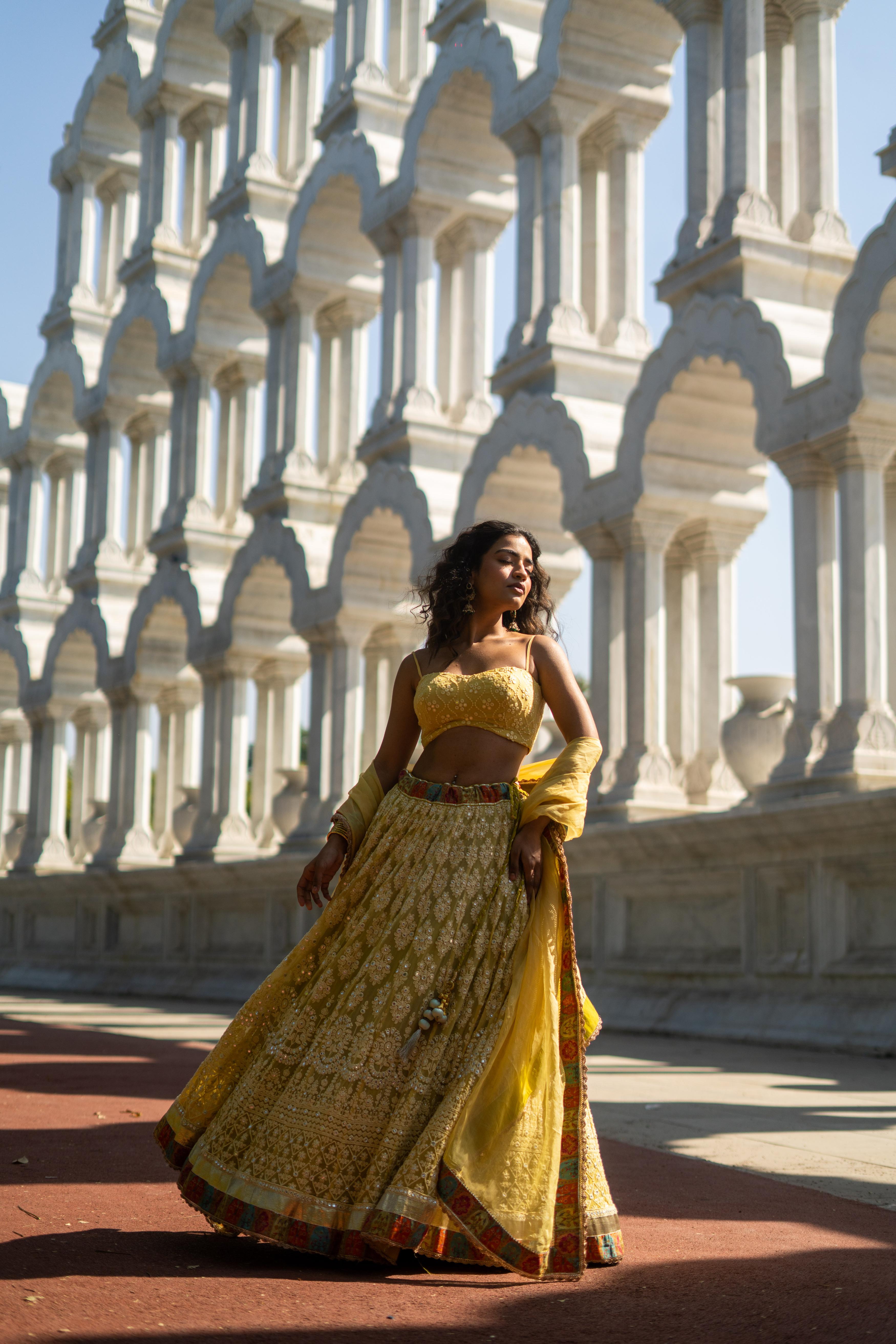 Golden Yellow Embroidered Lehenga with Strappy Blouse!