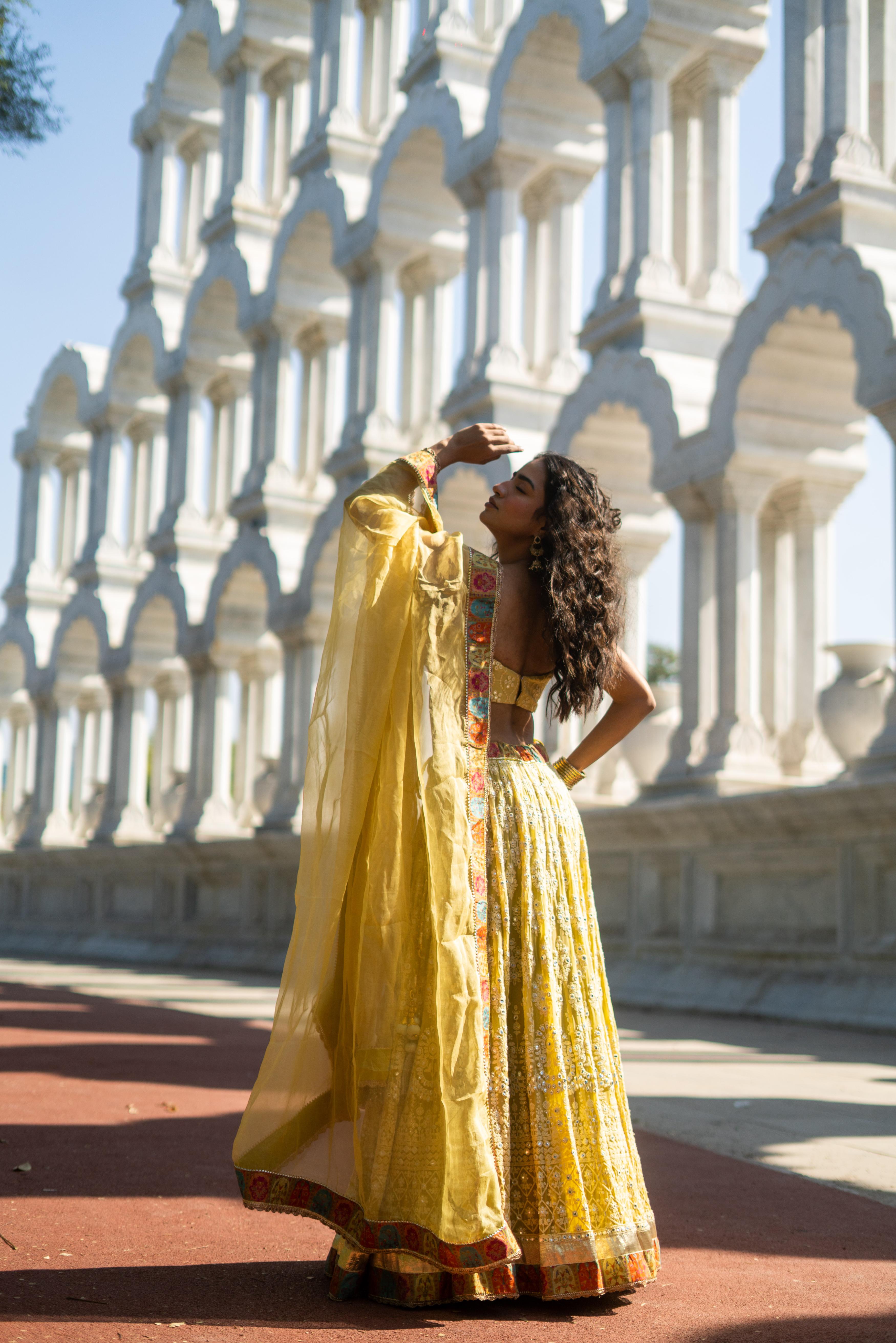Golden Yellow Embroidered Lehenga with Strappy Blouse!