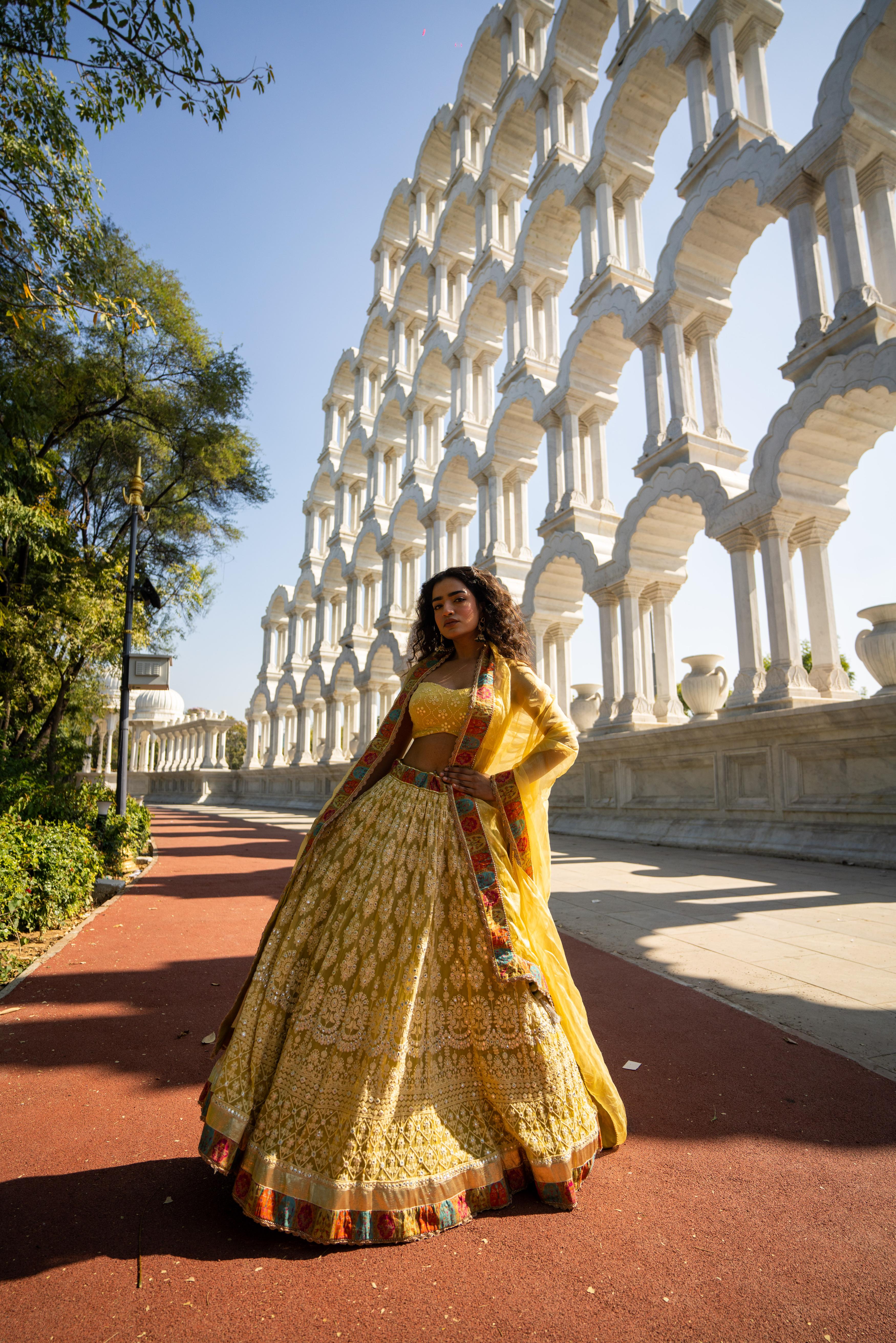 Golden Yellow Embroidered Lehenga with Strappy Blouse!