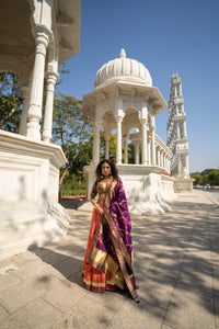 Royal Plum & Coral Ombre Embroidered Lehenga Set!