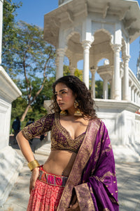 Royal Plum & Coral Ombre Embroidered Lehenga Set!