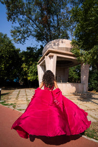 Ruby Red Sequin Embellished Blouse with Draped Skirt & Cape!