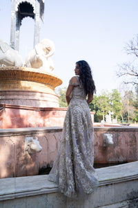 Smoky-Grey Embroidered Tulle Evening Gown!