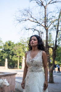 Cream Brocade & Sequin Evening Gown!