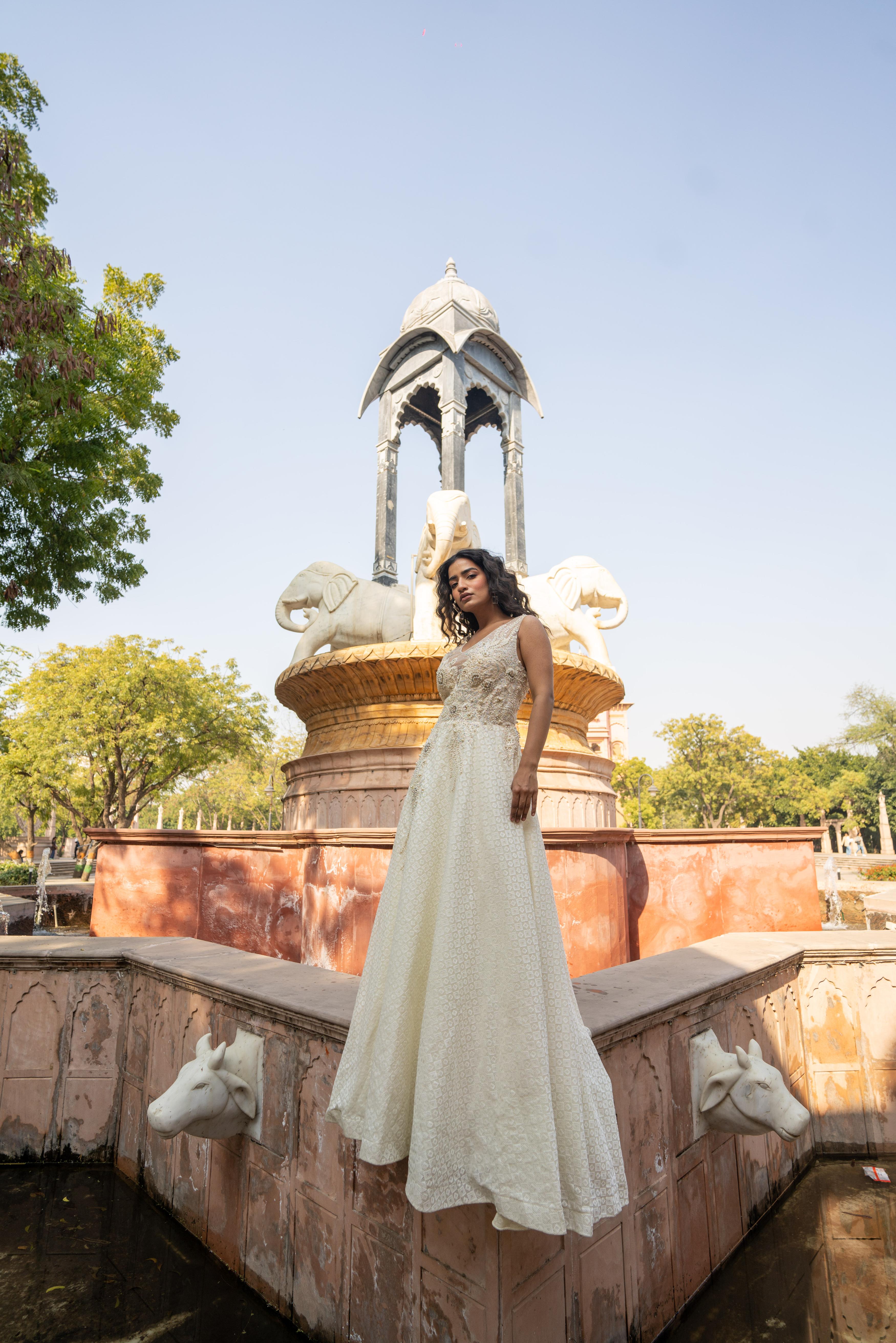 Cream Brocade & Sequin Evening Gown!