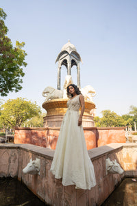 Cream Brocade & Sequin Evening Gown!