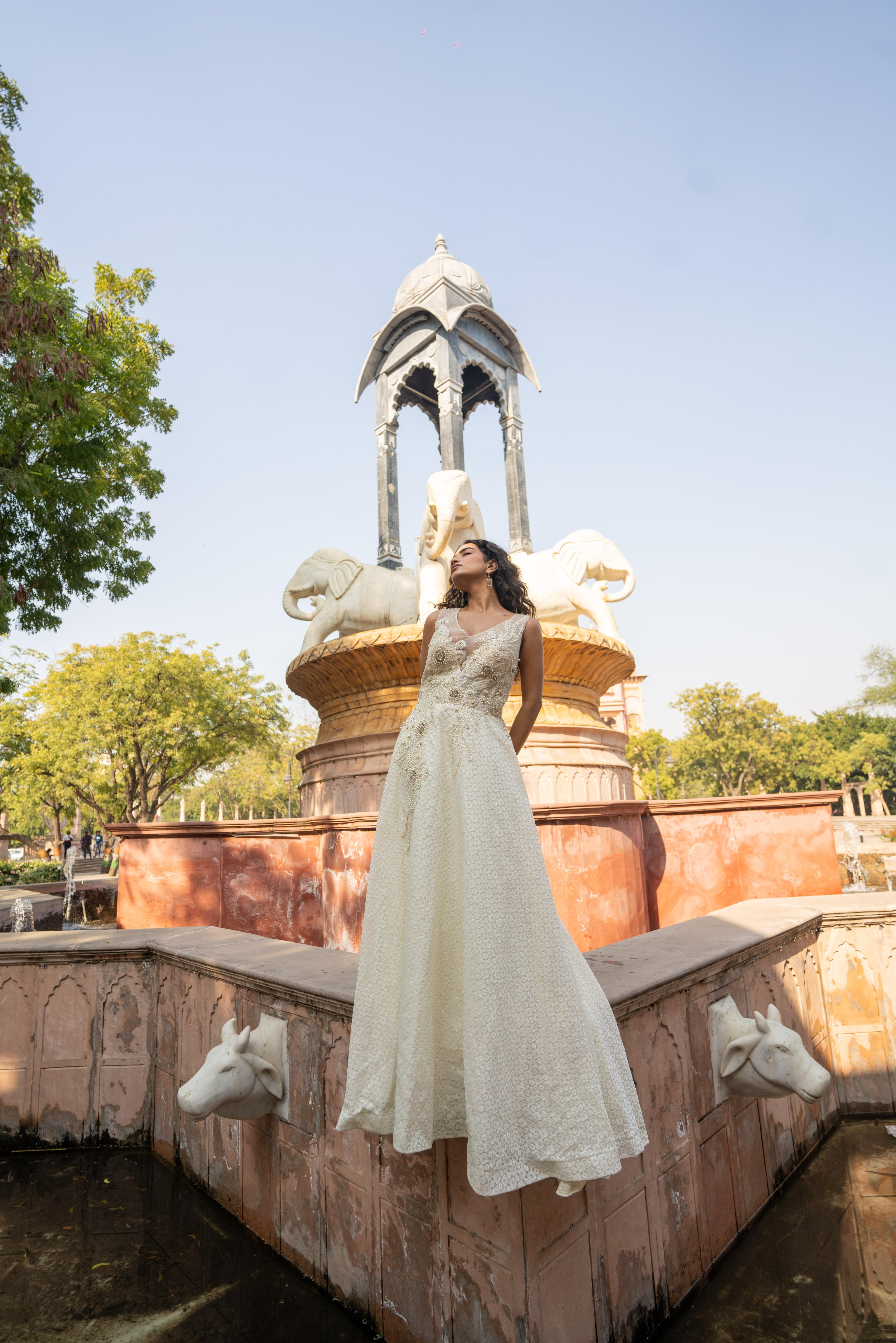 Cream Brocade & Sequin Evening Gown!