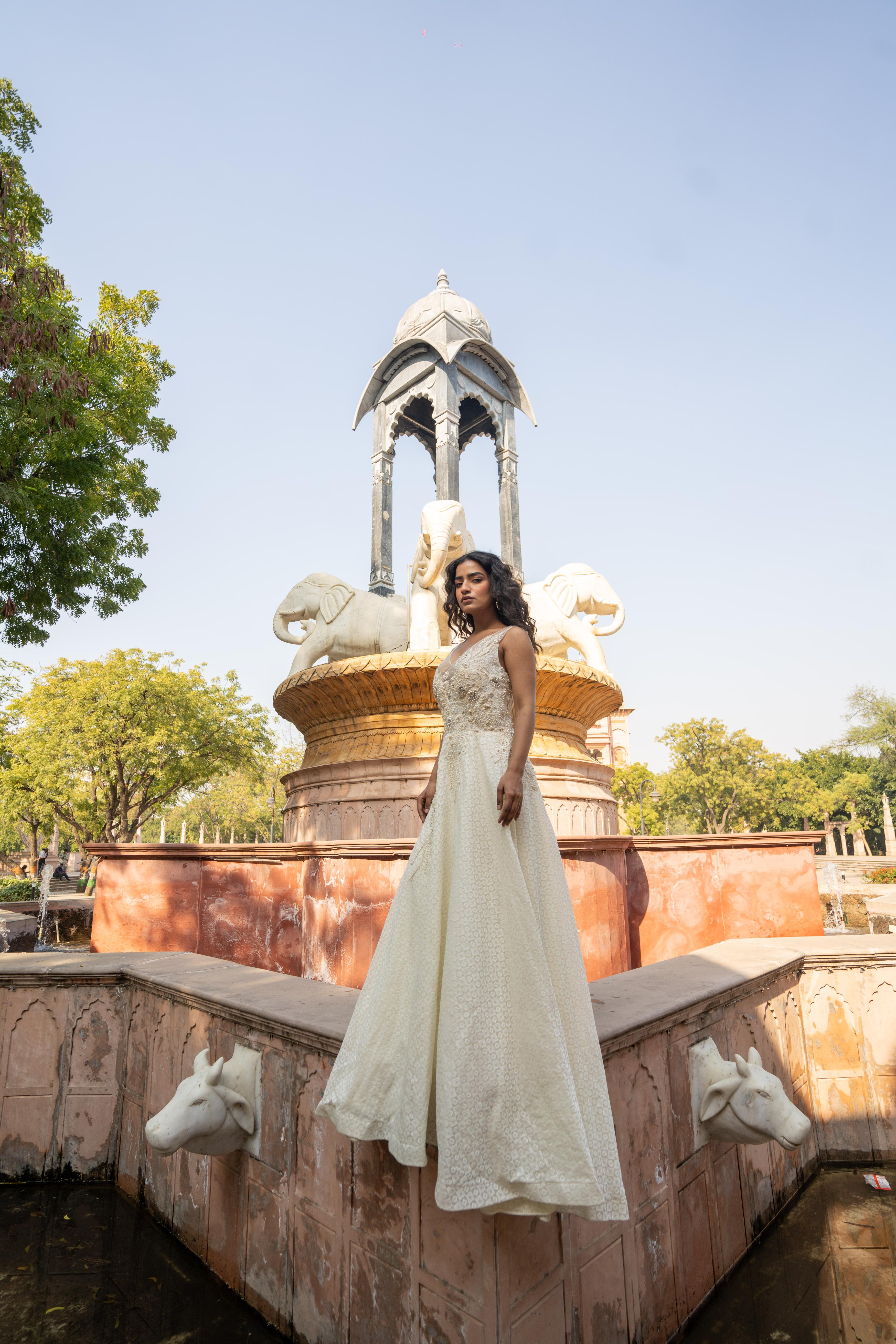 Cream Brocade & Sequin Evening Gown!