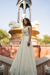 Cream Brocade & Sequin Evening Gown!