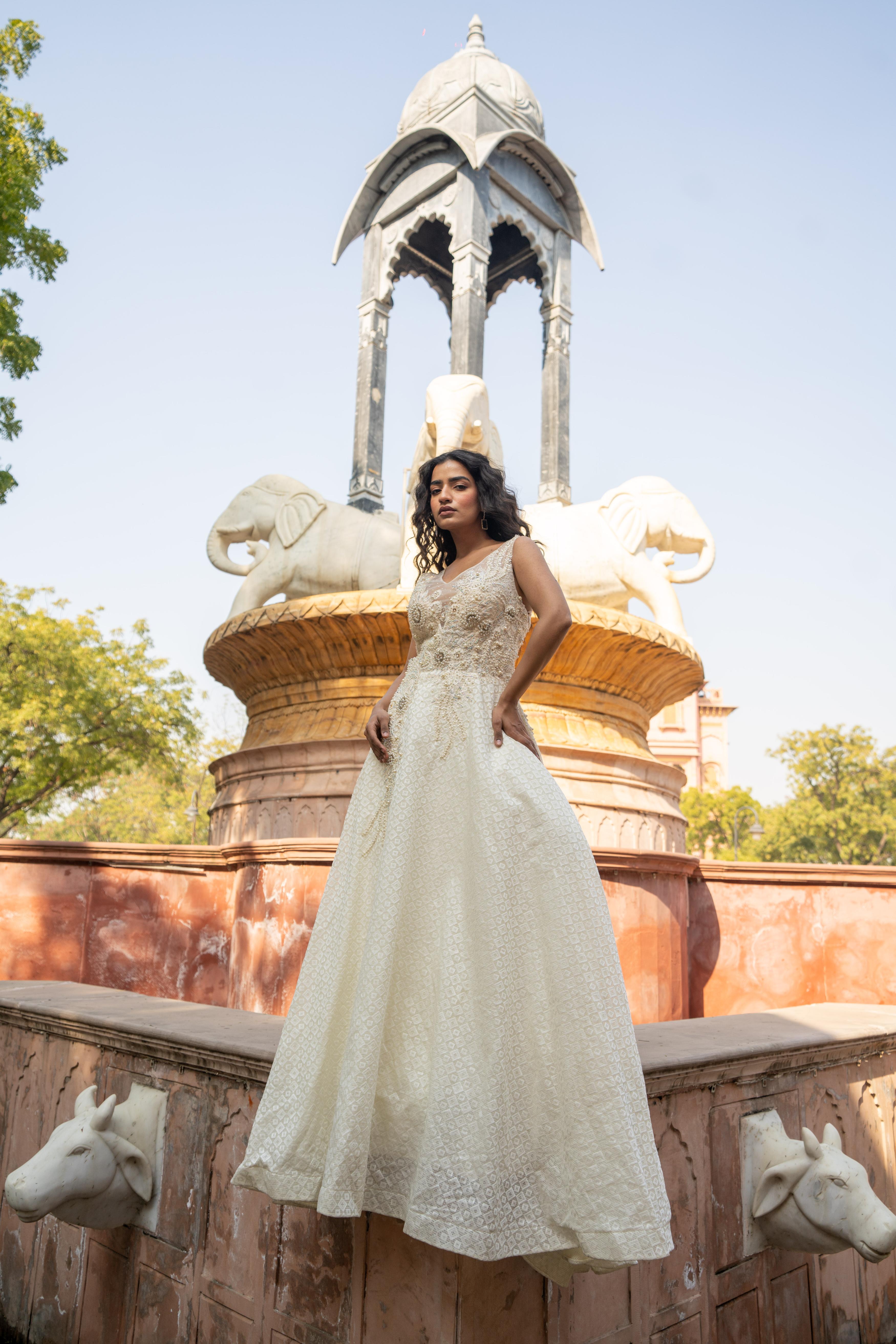 Cream Brocade & Sequin Evening Gown!