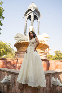 Cream Brocade & Sequin Evening Gown!