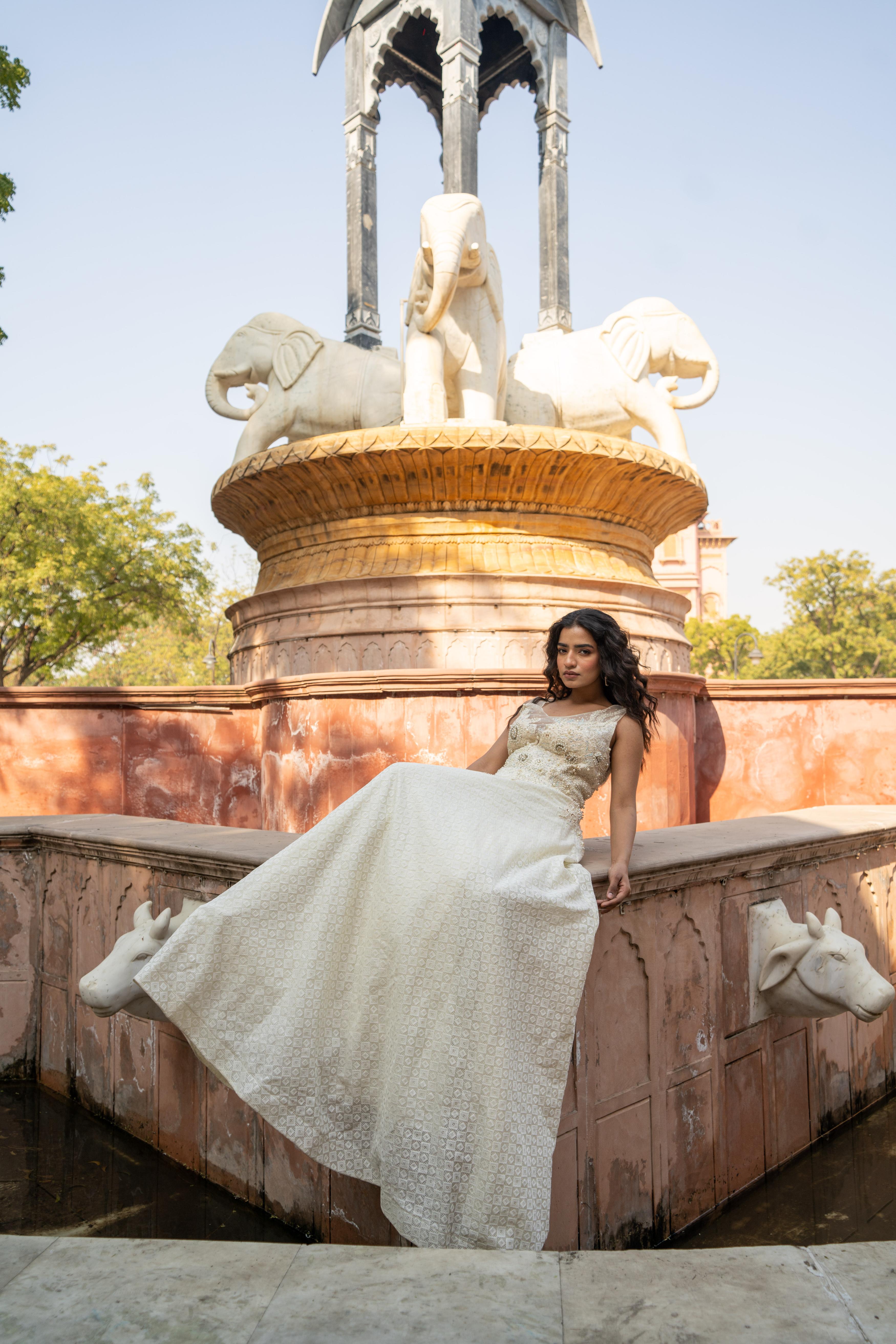Cream Brocade & Sequin Evening Gown!