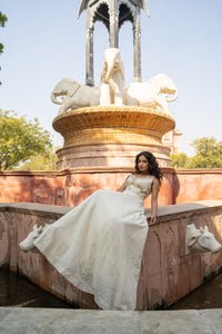 Cream Brocade & Sequin Evening Gown!