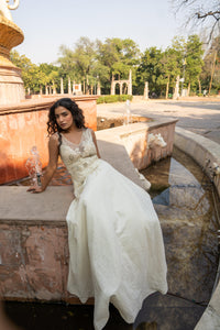 Cream Brocade & Sequin Evening Gown!