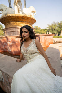 Cream Brocade & Sequin Evening Gown!