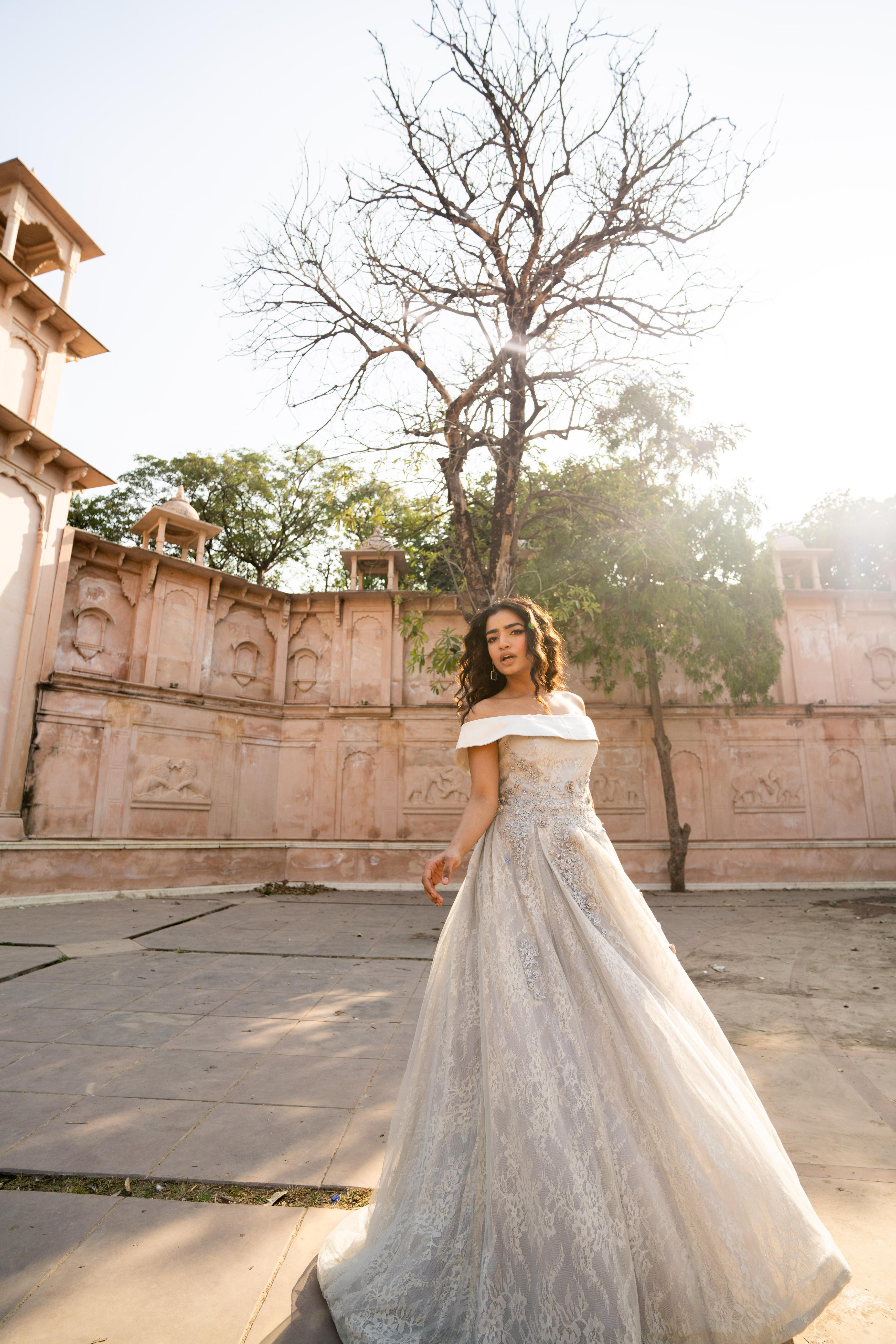 Dove-Grey Off-Shoulder Lace Evening Gown!