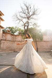 Dove-Grey Off-Shoulder Lace Evening Gown!