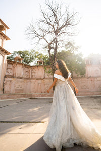 Dove-Grey Off-Shoulder Lace Evening Gown!