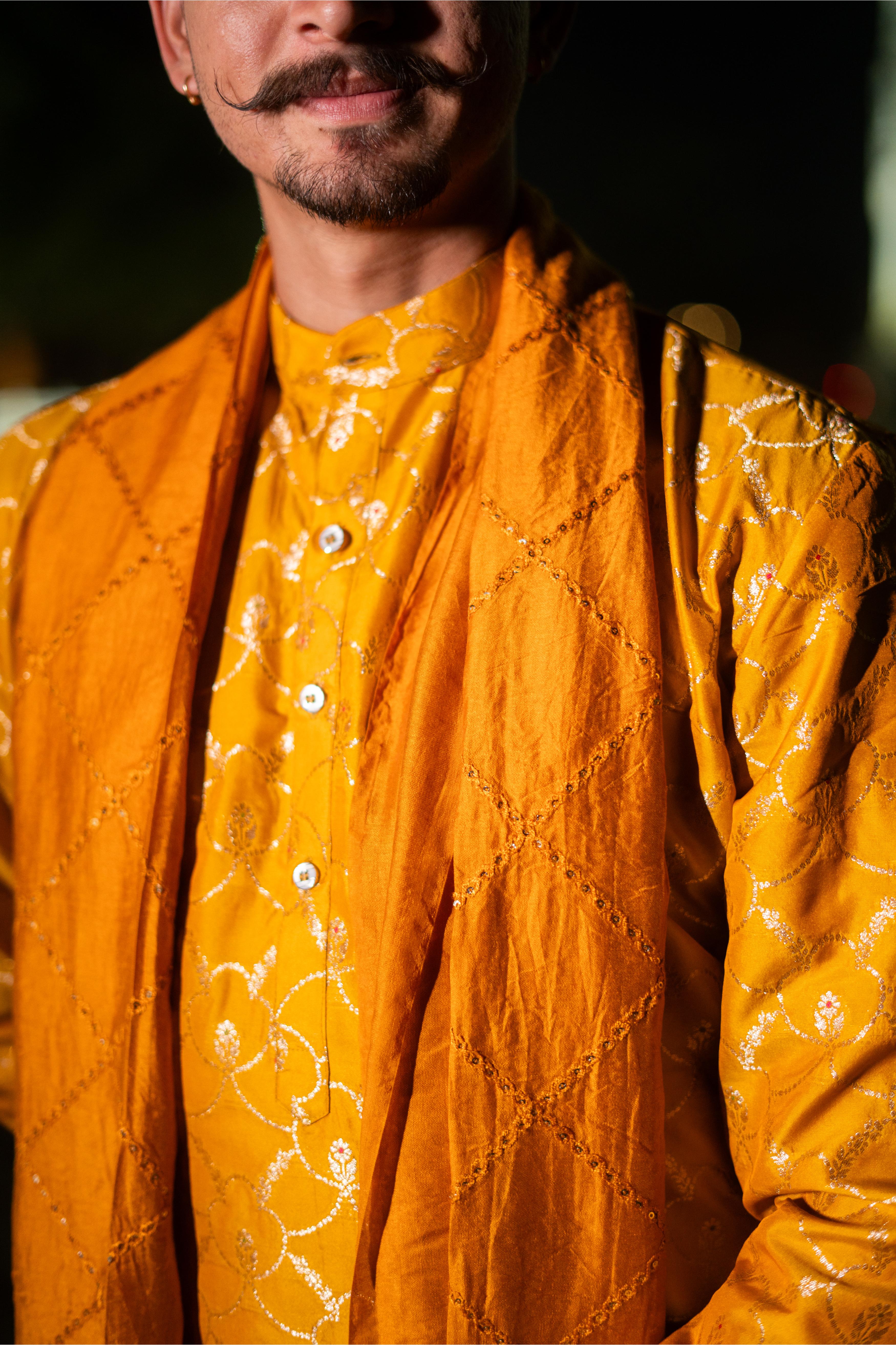 TCR Mustered Yellow Silk Kurta!