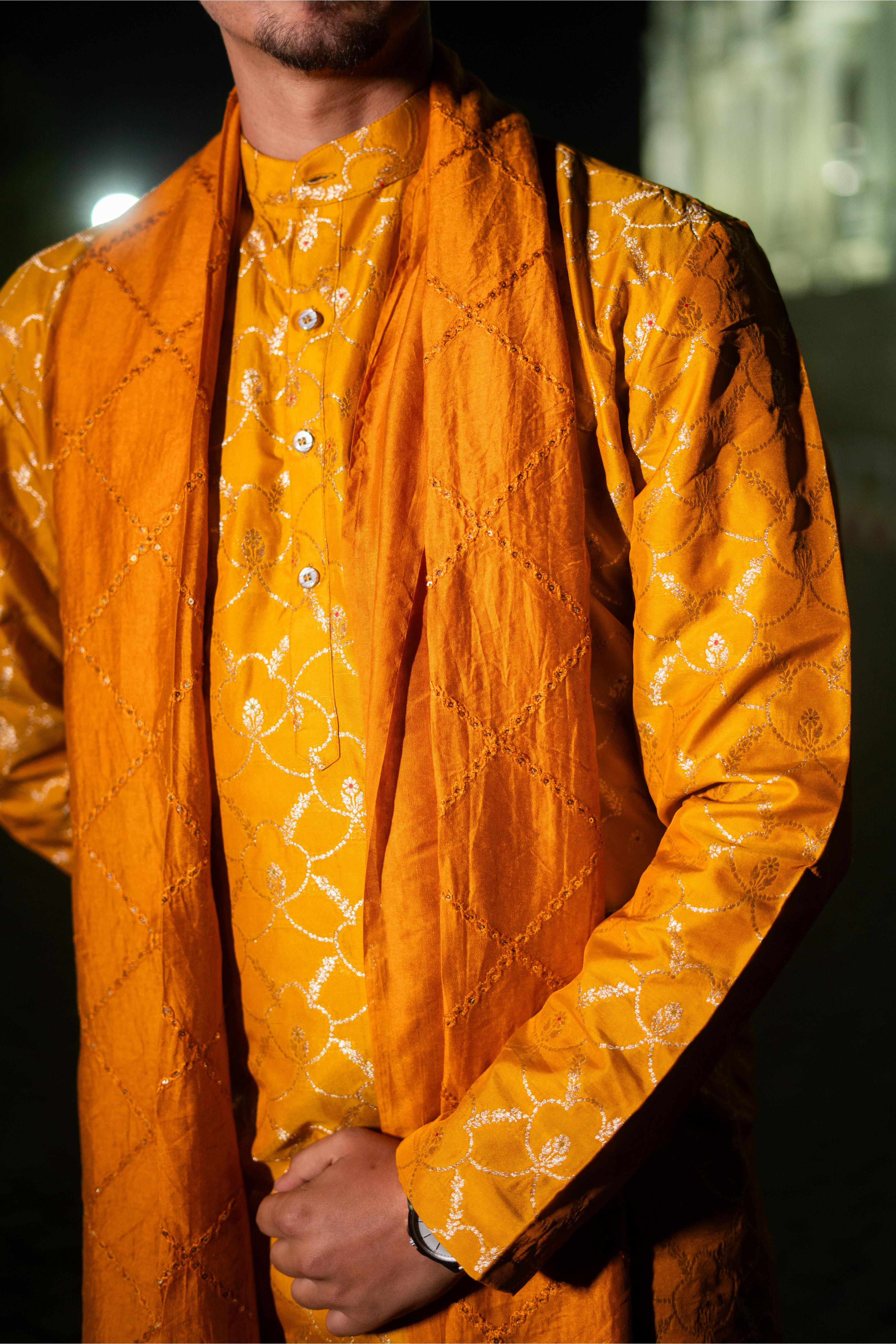 TCR Mustered Yellow Silk Kurta!