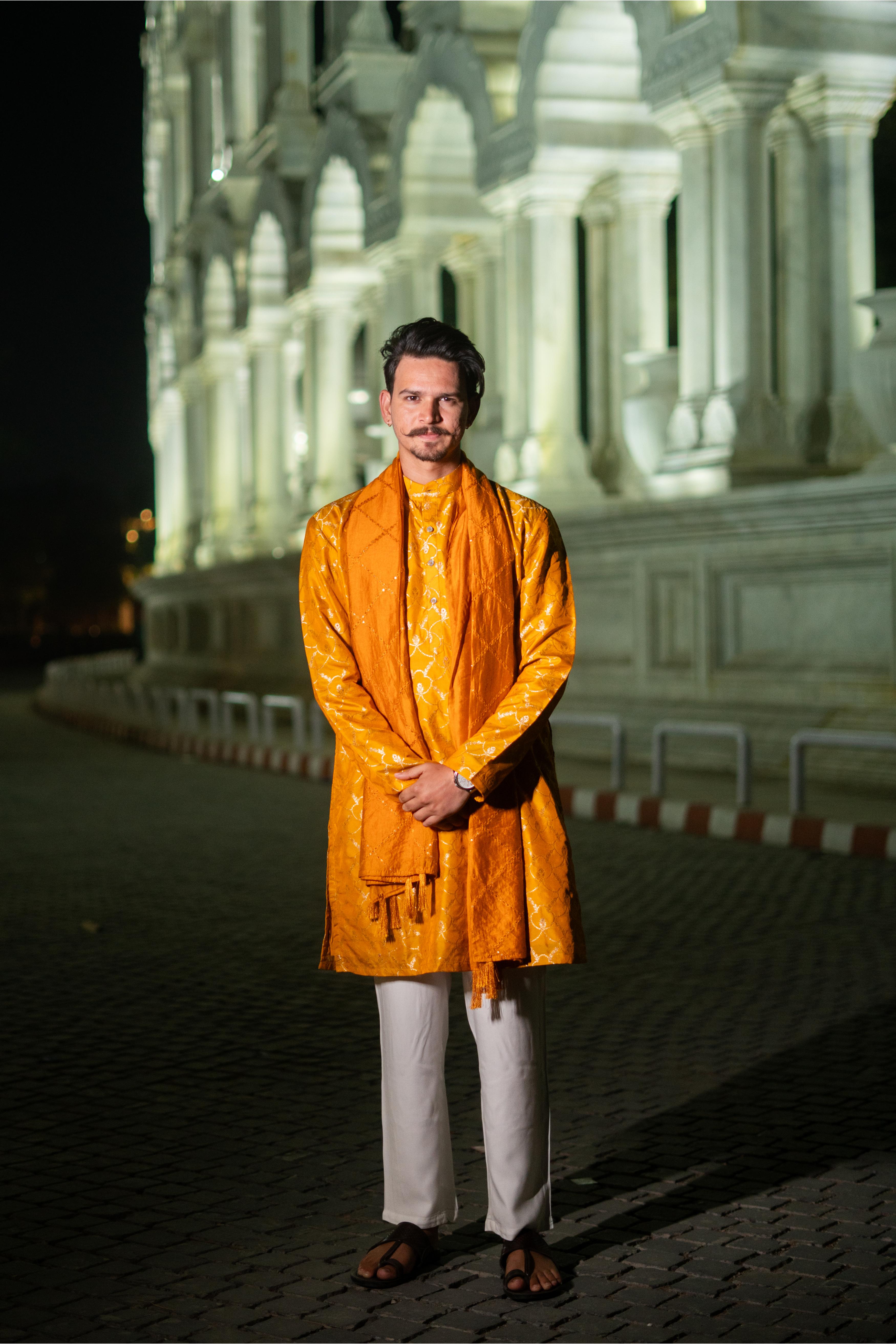 TCR Mustered Yellow Silk Kurta!