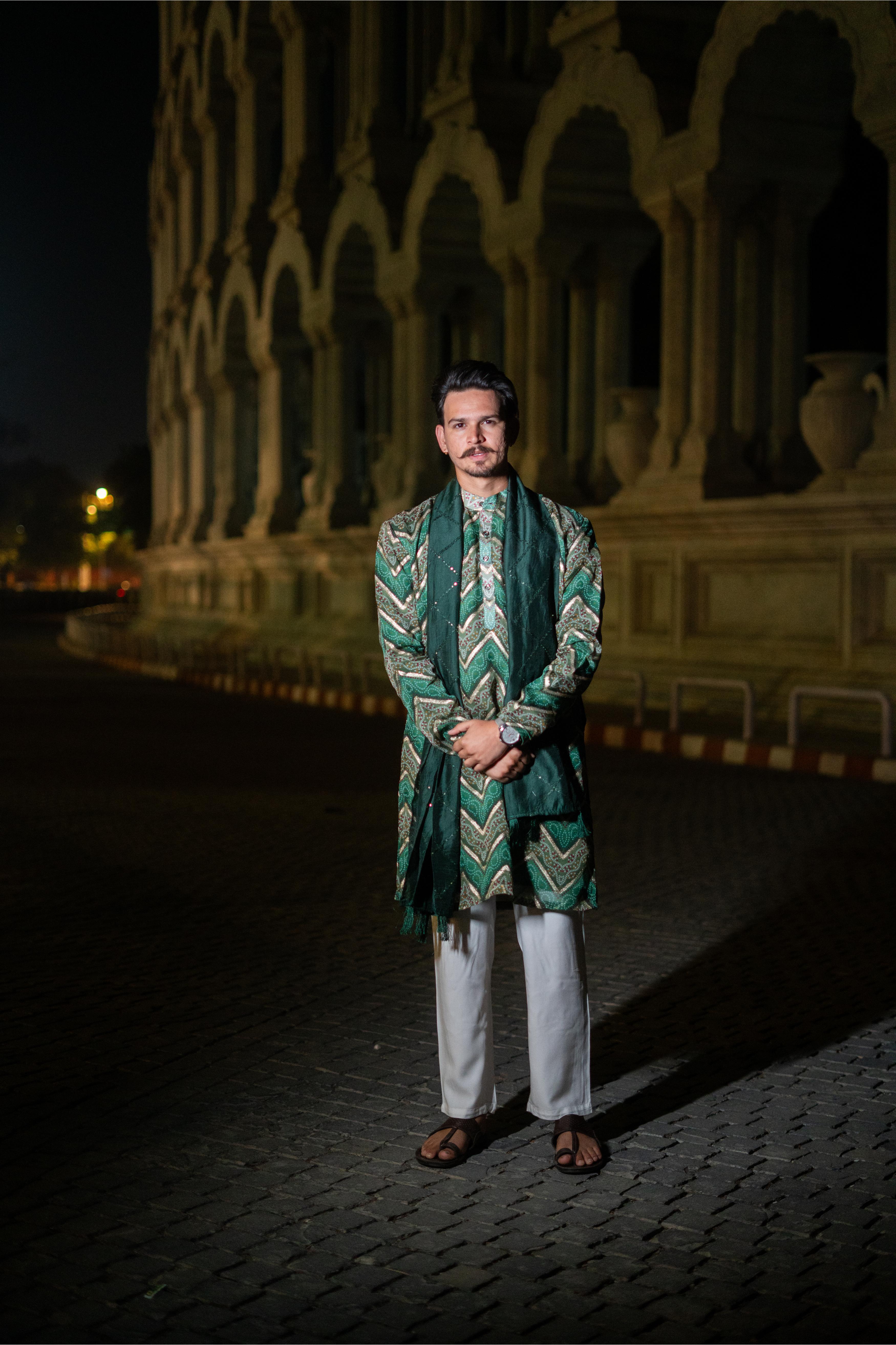 TCR Royal Emerald green chevron kurta set!