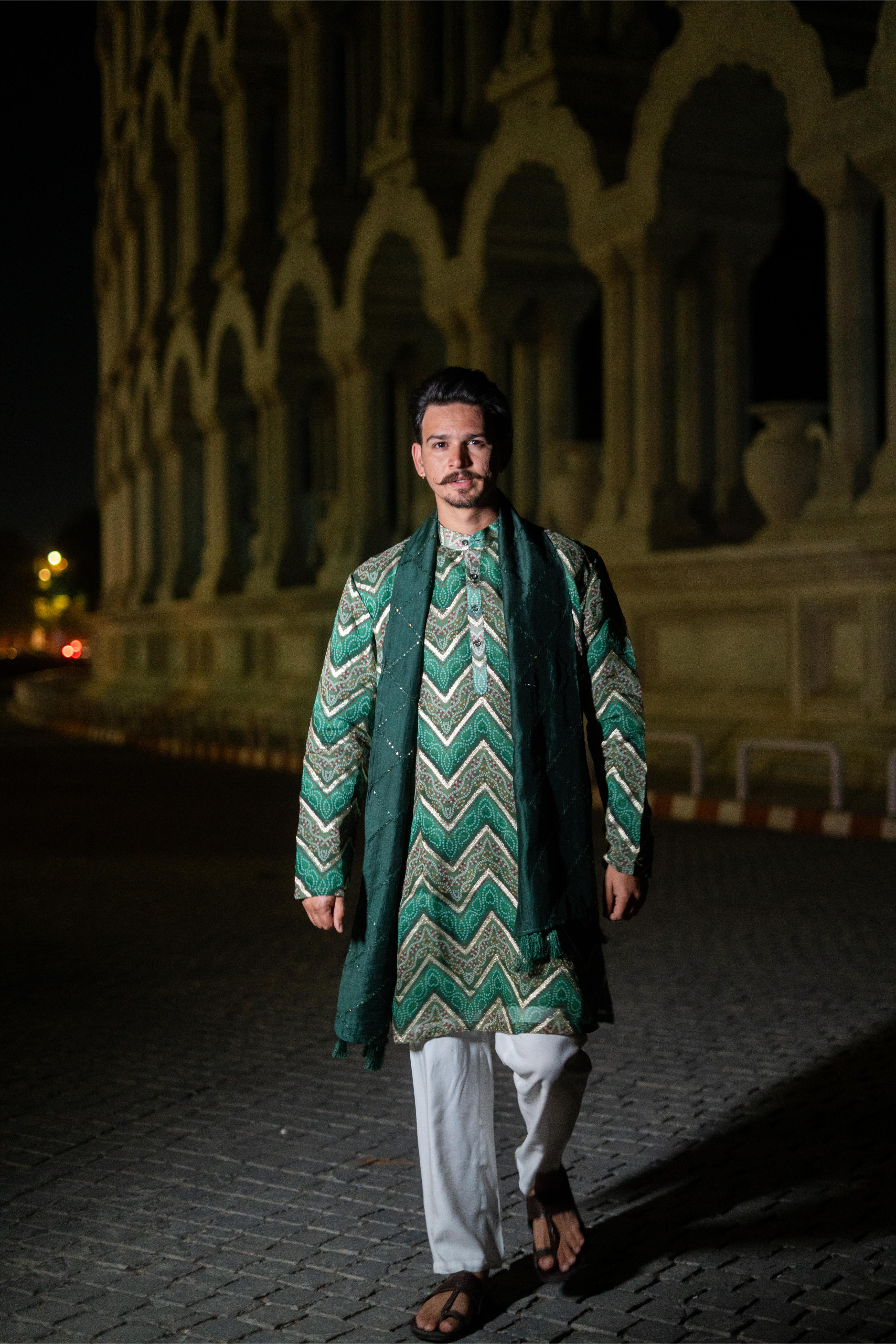 TCR Royal Emerald green chevron kurta set!