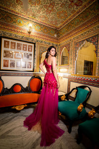 Fuchsia One-Shoulder Couture Gown with 3D Floral Appliqué!