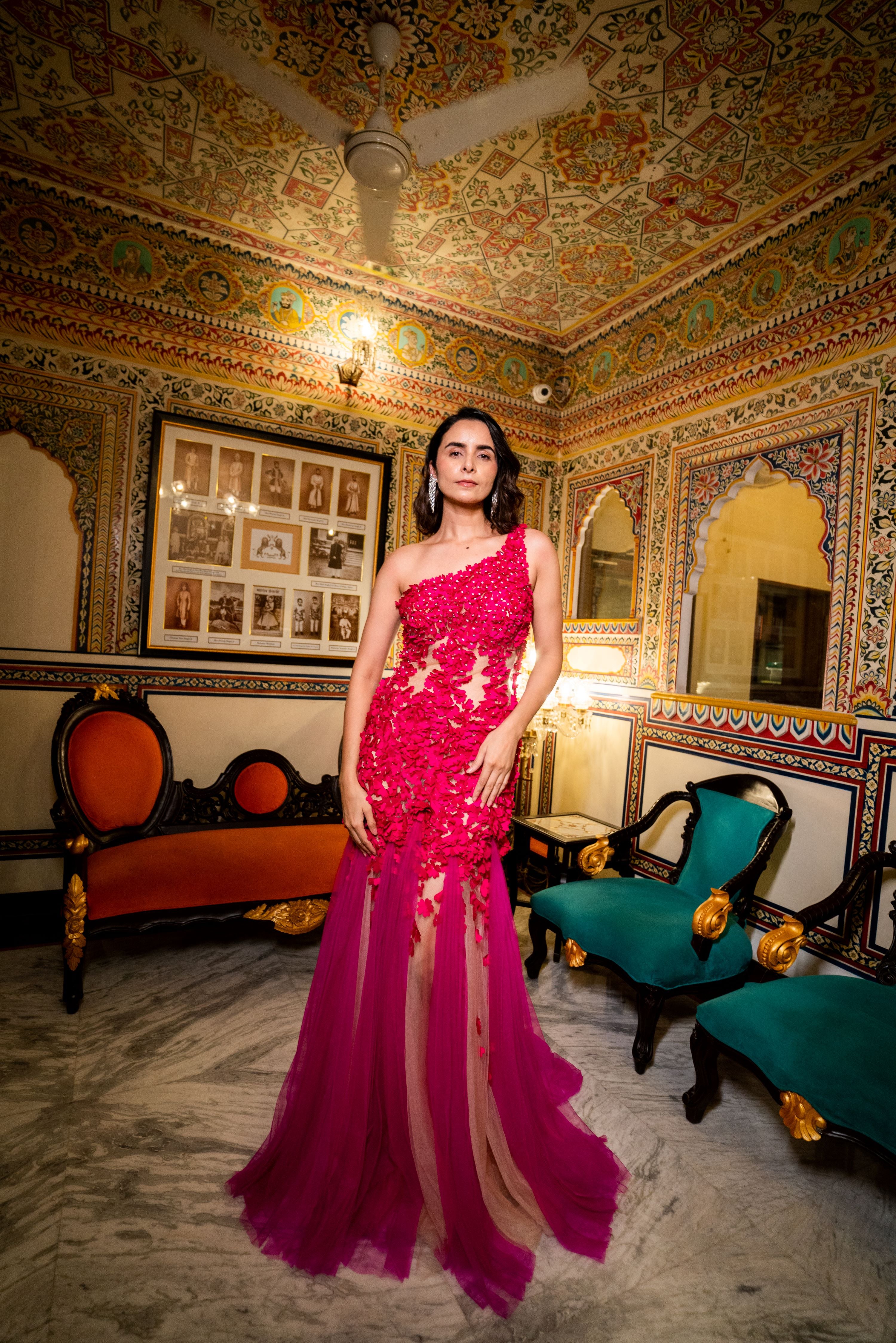 Fuchsia One-Shoulder Couture Gown with 3D Floral Appliqué!