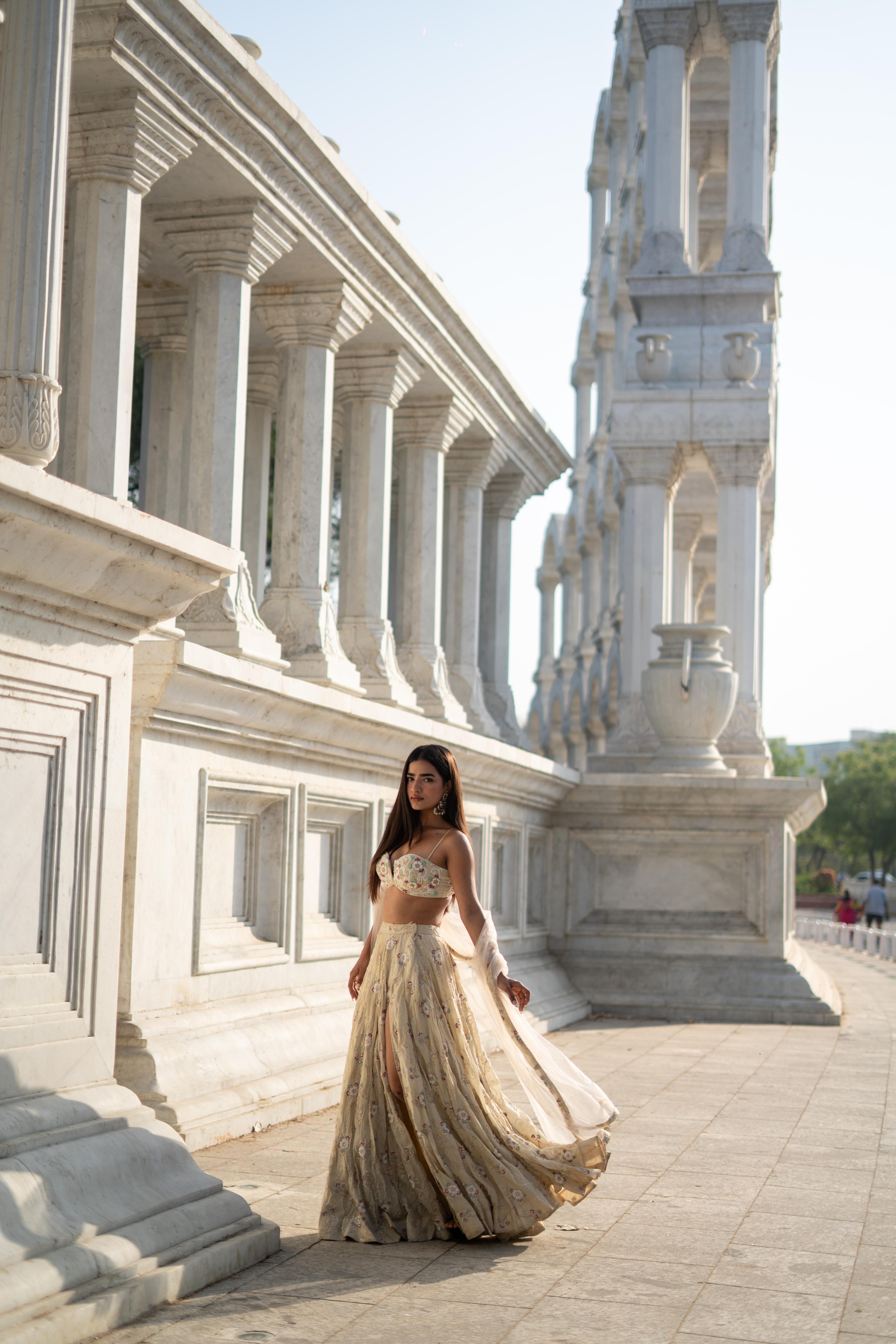 TCR Beige Floral Sequin Embroidered Lehenga Set!