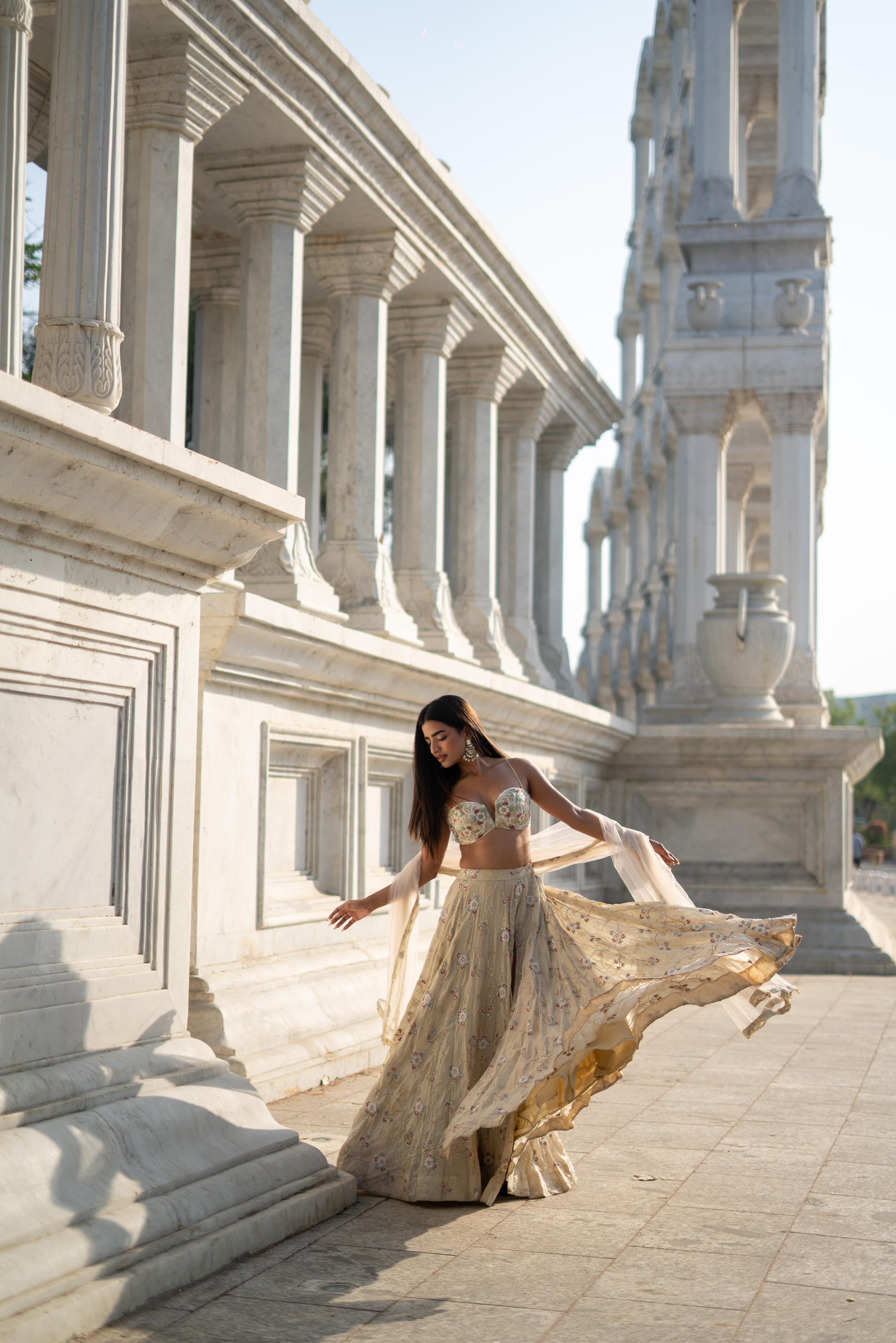 TCR Beige Floral Sequin Embroidered Lehenga Set!