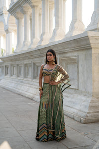 TCR Green Mirror Work Lehenga Set with Sweetheart Blouse!