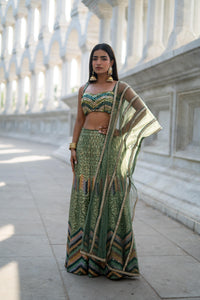 TCR Green Mirror Work Lehenga Set with Sweetheart Blouse!