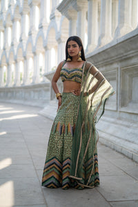 TCR Green Mirror Work Lehenga Set with Sweetheart Blouse!