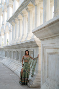 TCR Green Mirror Work Lehenga Set with Sweetheart Blouse!